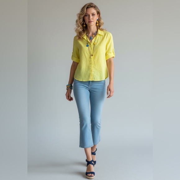 H&M Tops - H&M Yellow Button Front Blouse 100% Cotton
